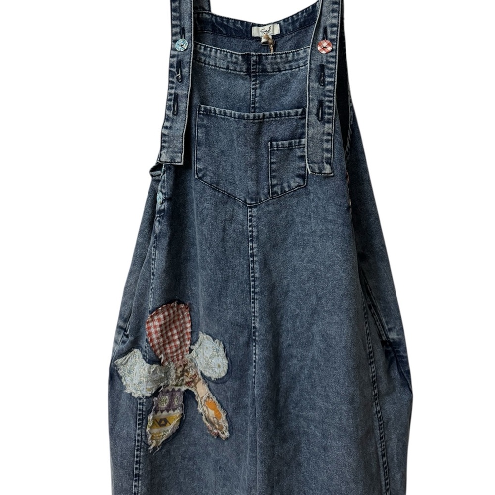 Easel Flower Patch Denim Patchwork Overalls NWT - image 7